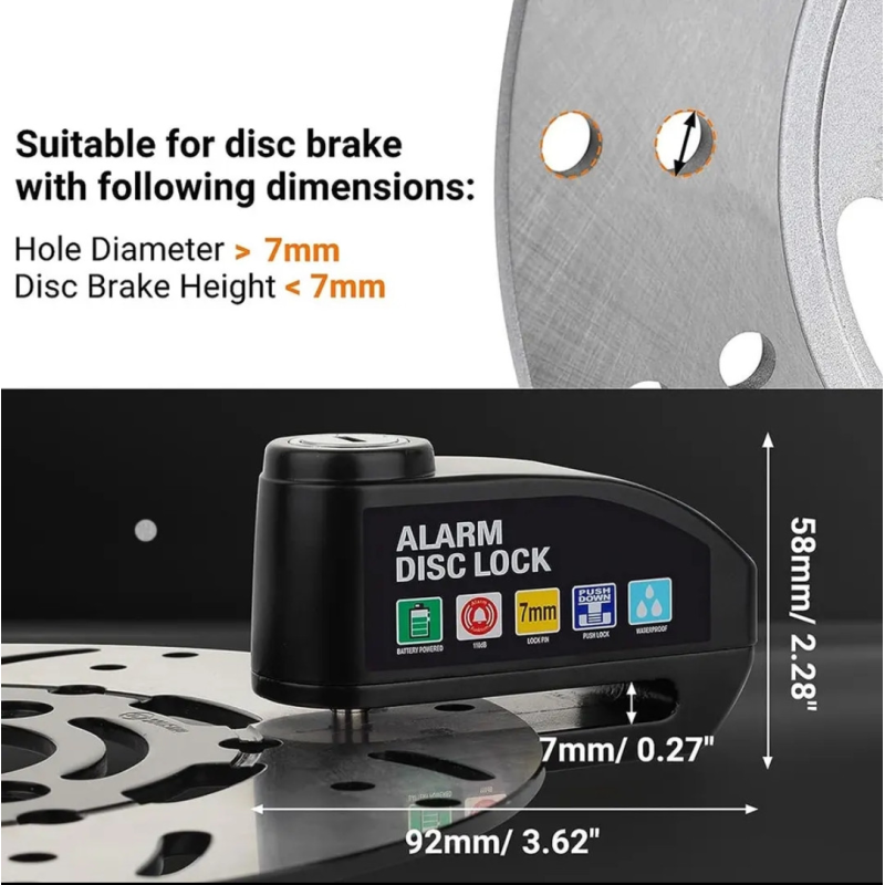 Замок протиугінний для електросамокату велосипеда мотоцикла на дискове гальмо з сигналізацією
