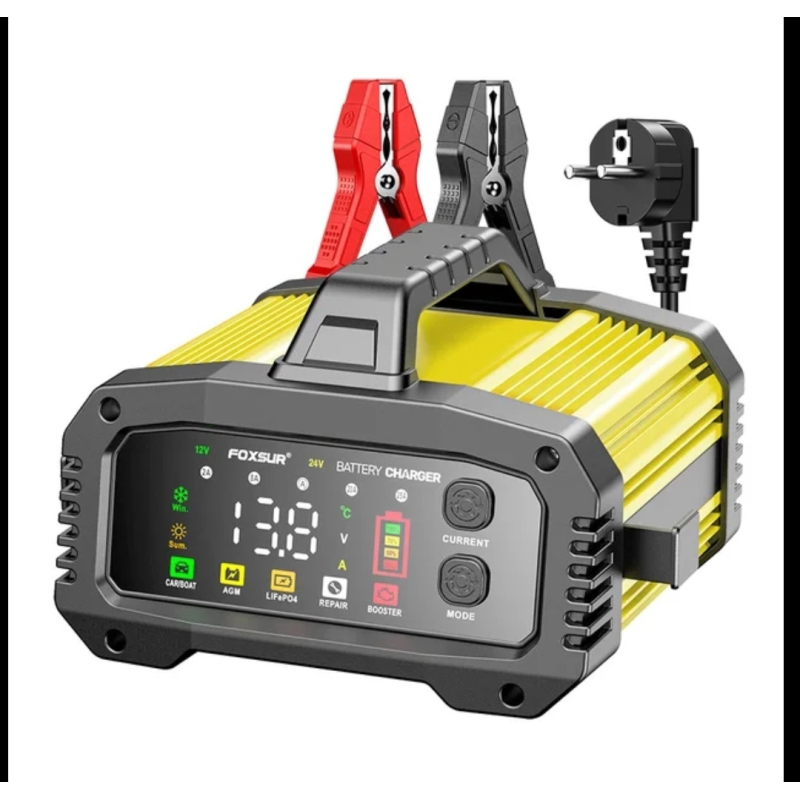 Пусковий зарядний імпульсний автомобільний пристрій Foxsur FPT-250 12-24v 2-25 А жовтий корпус