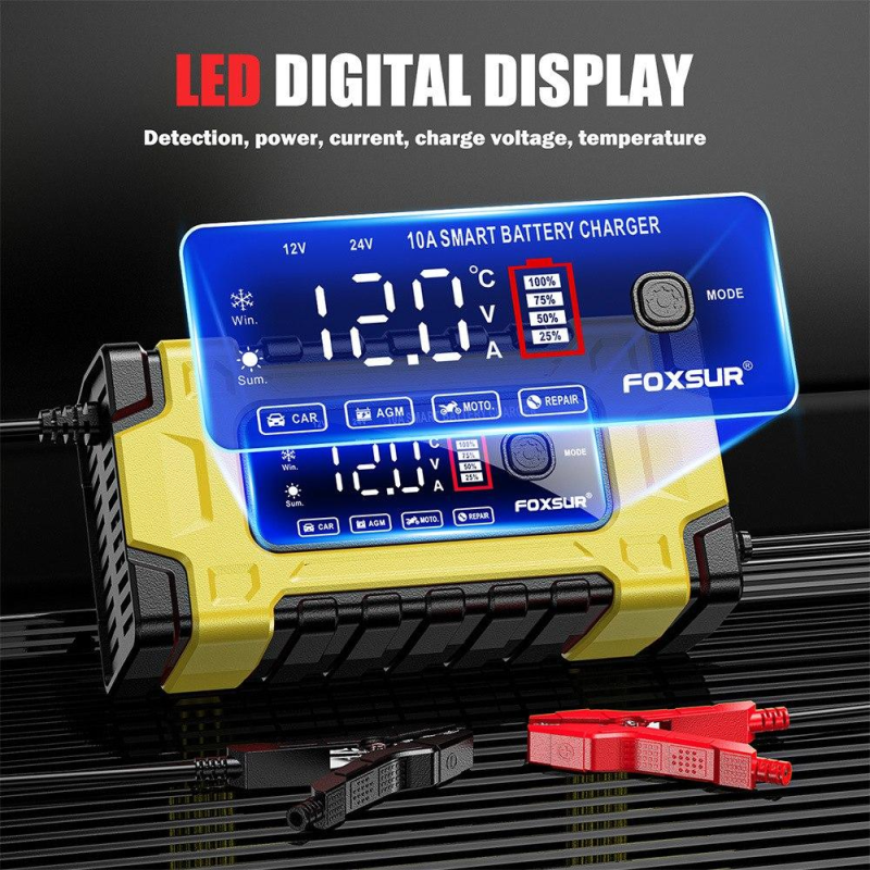 Foxsur FBC122410Е зарядний пристрій для акумуляторів 10 ампер